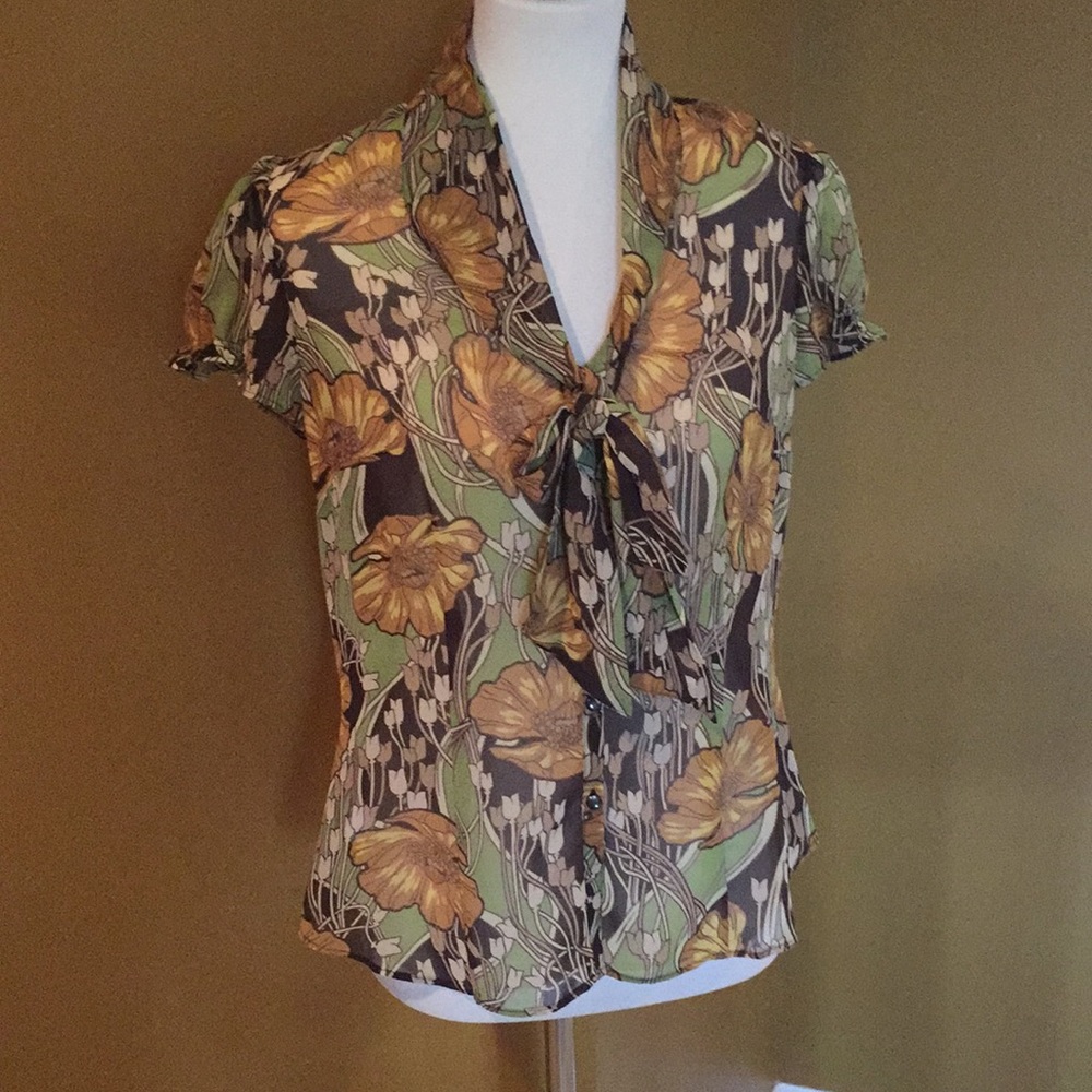 LOFT Floral Blouse Green, Gold, & Brown